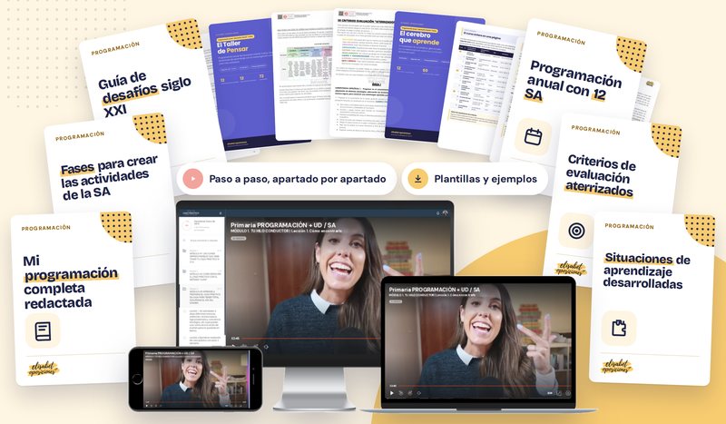 Materiales del curso de Programación + UD/SA: programaciones completas, plantillas, criterios aterrizados y la plataforma con los vídeos
