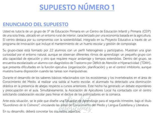Enunciado de un supuesto resuelto de 3.º de Primaria sobre un huerto escolar y la desaparición de las abejas