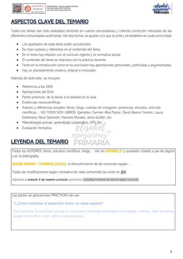 Página real del temario: aspectos clave y leyenda de colores