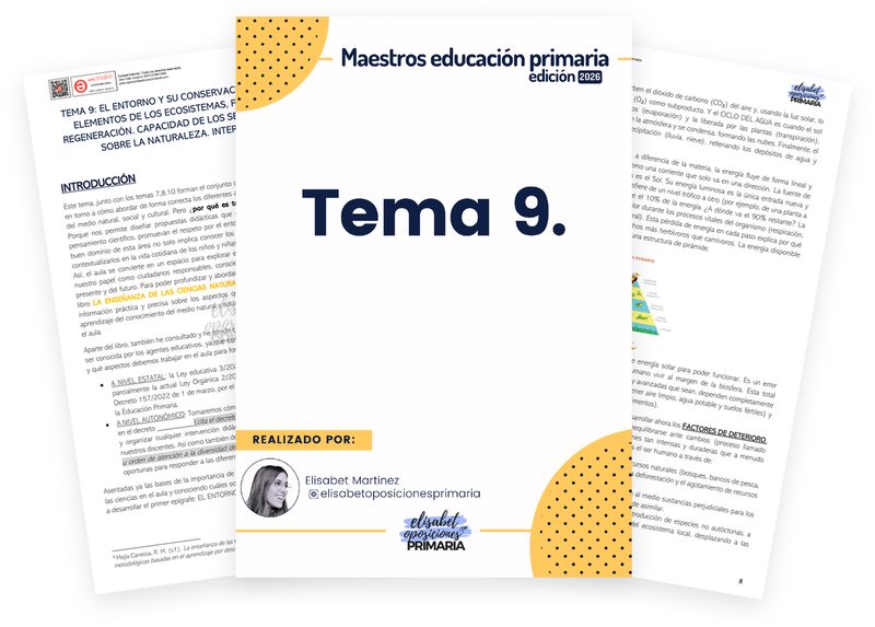 Portada y páginas del Tema 9 del temario de oposiciones de Primaria