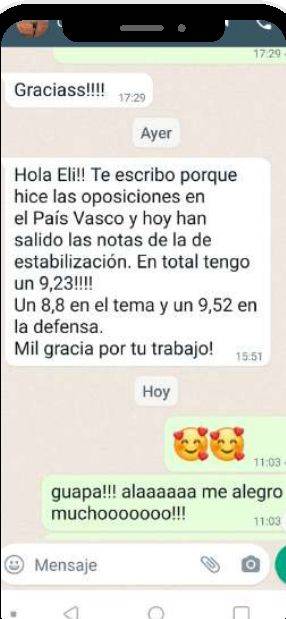 Mensaje de Carolina (País Vasco) con su nota: 9,23