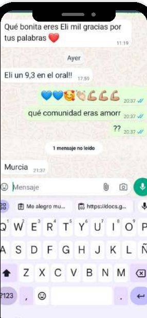Mensaje de Marta (Murcia) con su nota: 9,3