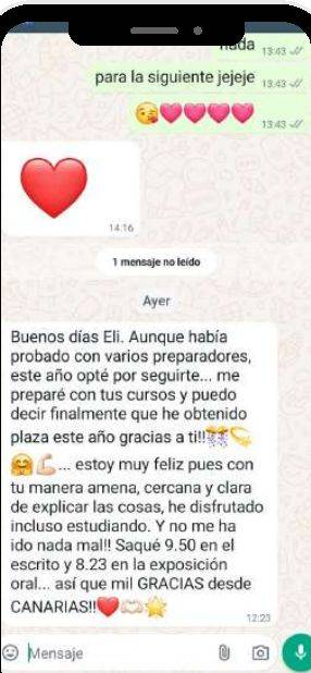 Mensaje de Tania (Canarias) con su nota: 9,50 y 8,23