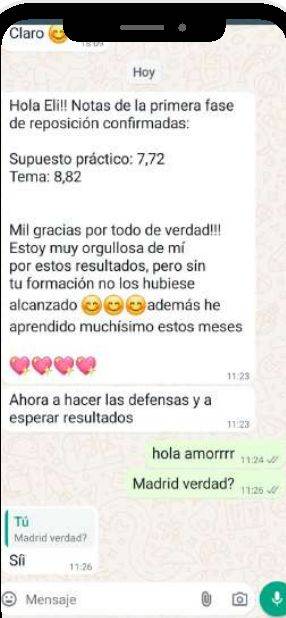 Mensaje de Marta (Madrid) con su nota: 8,82 y 7,72