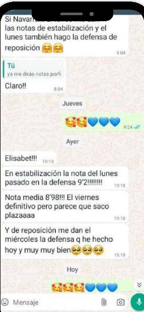 Mensaje de Sara (Navarra) con su nota: 9,2 y 8,98
