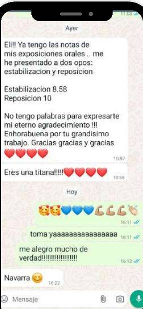 Mensaje de Raquel (Navarra) con su nota: 8,58 y 10