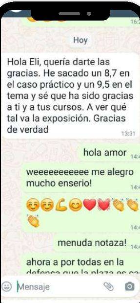 Mensaje de Evelin (Cataluña) con su nota: 8,7 y 9,5