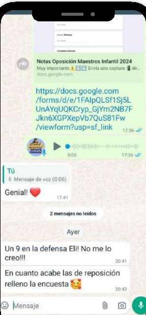 Mensaje de Paloma (Madrid) con su nota: 9