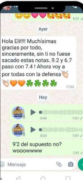 Mensaje de Nerea (Cataluña) con su nota: 9,2 y 6,7