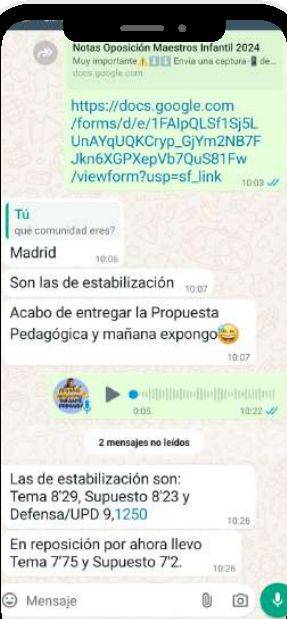 Mensaje de Roxana (Madrid) con su nota: 8,29, 8,23 y 9,12