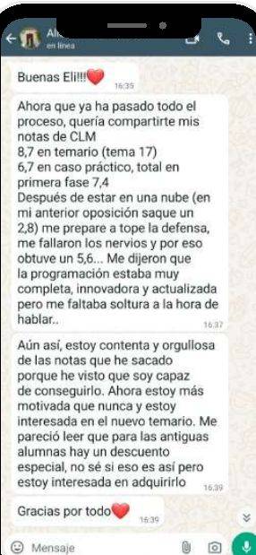 Mensaje de Alicia (Castilla-La Mancha) con su nota: 8,7 y 6,7