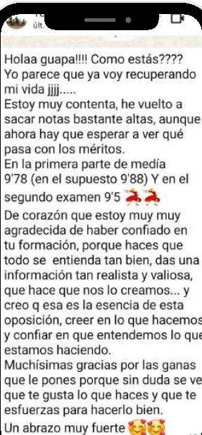 Mensaje de Yésica (Castilla y León) con su nota: 9,78 y 9,5