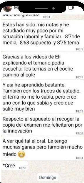 Mensaje de Miriam (Andalucía) con su nota: 8,68 y 8,75
