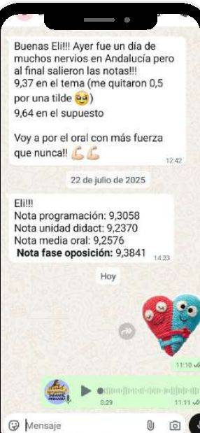 Mensaje de Lola (Andalucía) con su nota: 9,38