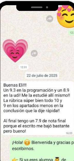 Mensaje de María (Andalucía) con su nota: 9,3 y 8,9