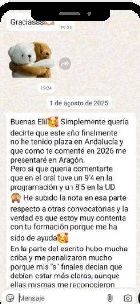 Mensaje de Susana (Andalucía) con su nota: 9,4 y 8,5