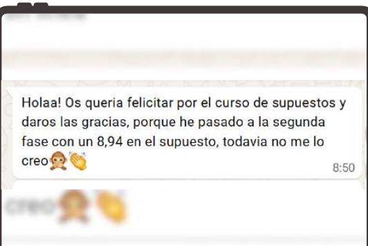 Mensaje de Nuria (Aragón) con su nota: 8,94 supuesto