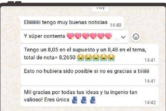 Mensaje de Ana María (Murcia) con su nota: 8,05 supuesto y 8,48 tema