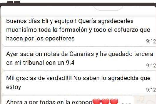 Mensaje de María (Canarias) con su nota: 9,4 de media parte A