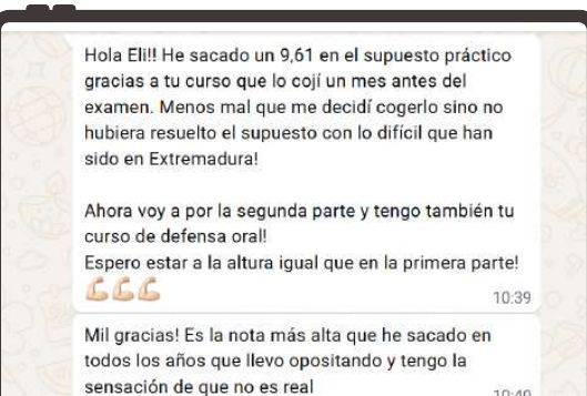 Mensaje de Marta (Extremadura) con su nota: 9,61 supuesto