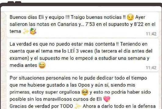 Mensaje de Yeneisi (Canarias) con su nota: 8,22 supuesto y 7,53 tema