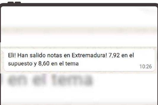 Mensaje de María (Extremadura) con su nota: 8,60 supuesto y 7,92 tema