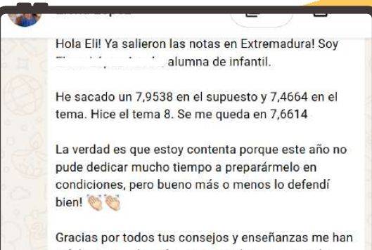Mensaje de Elena (Extremadura) con su nota: 7,9538 supuesto y 7,4664 tema