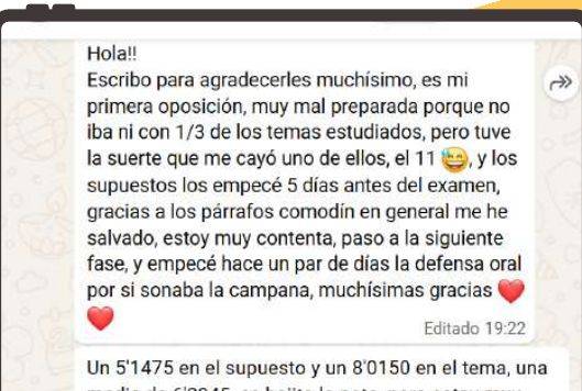 Mensaje de María (Canarias) con su nota: 8,015 tema y 5,1475 supuesto