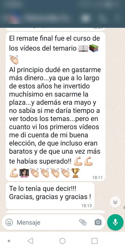 Mensaje real de una alumna sobre la formación