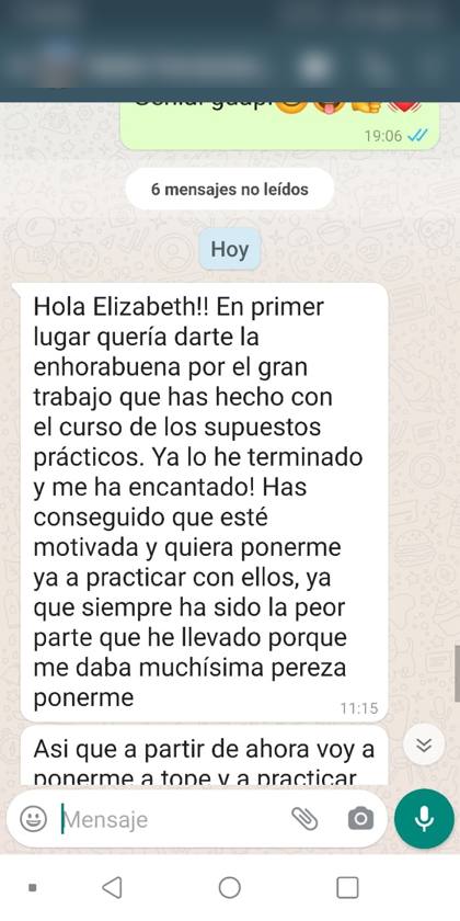 Mensaje real de una alumna sobre la formación