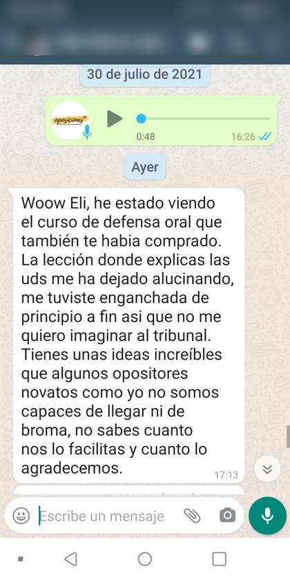 Mensaje real de una alumna sobre la formación