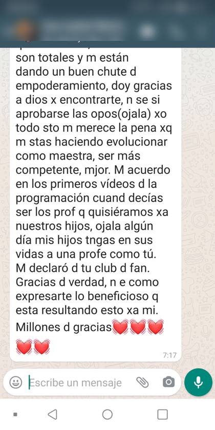 Mensaje real de una alumna sobre la formación