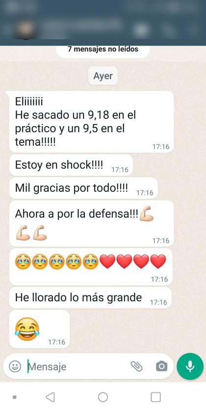 Mensaje real de una alumna sobre la formación