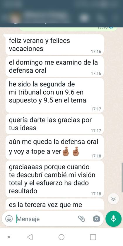 Mensaje real de una alumna sobre la formación