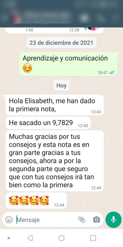 Mensaje real de una alumna sobre la formación