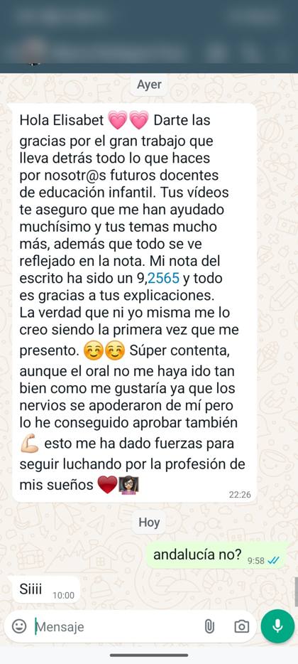 Mensaje real de una alumna sobre la formación